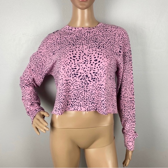 NEW MONROW PINK CHEETAH PRINT CUTOFF SWEATSHIRT - Picture 2 of 7
